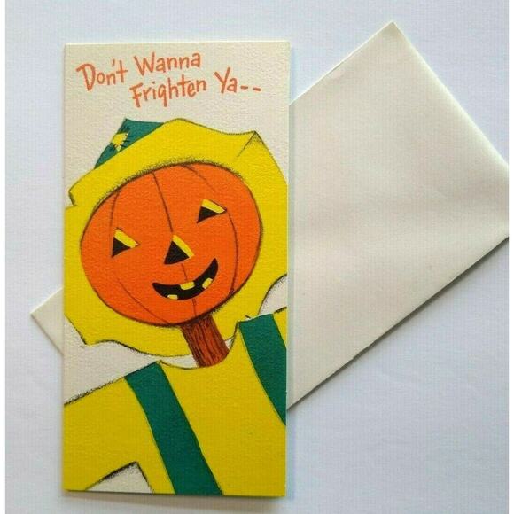 Halloween Greeting Card Vintage Party Invite Stick Head Scarecrow Hallmark Slim - Picture 2 of 7